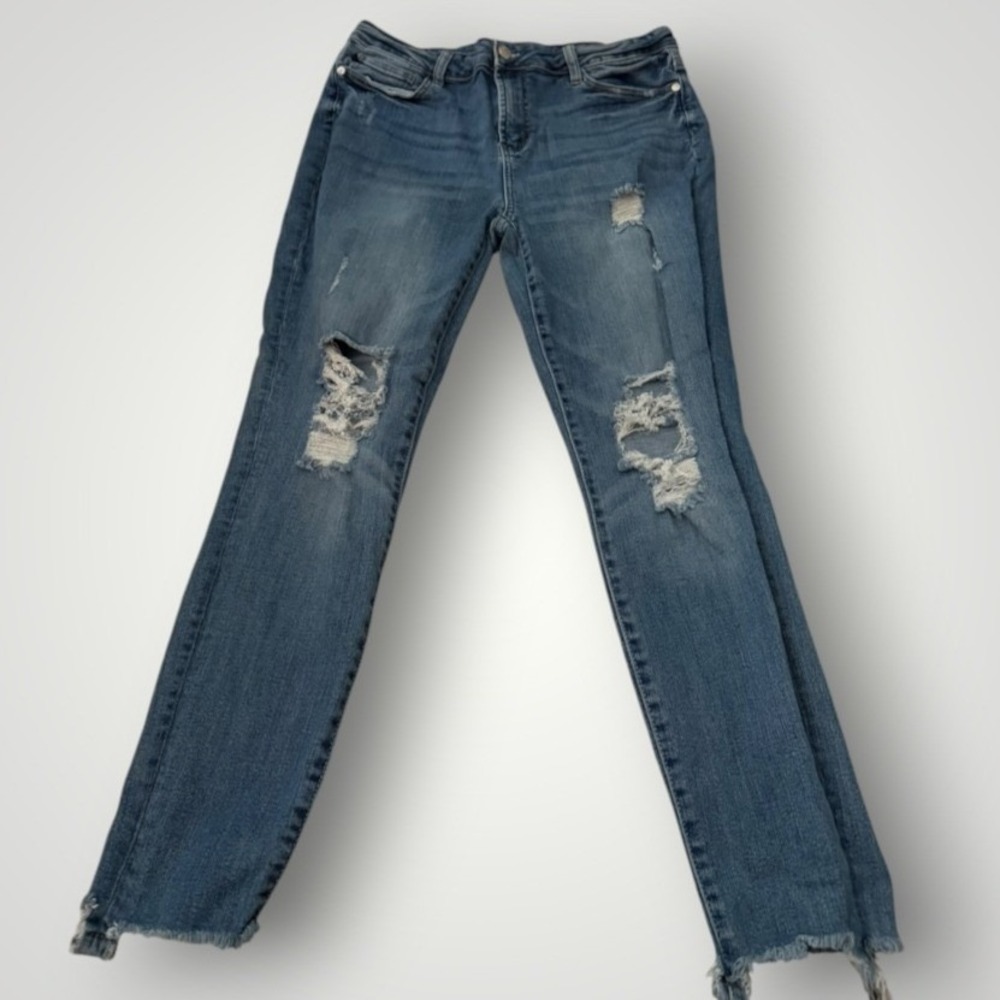 Judy Blue Skinny Fit Jeans Women 15/32 Blue Distressed Frayed Hem Comfort Edgy